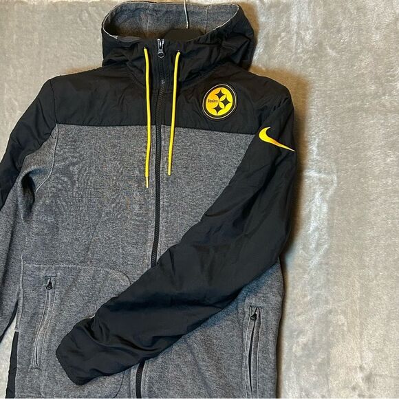 Pittsburgh Steelers NFL Nike Jacket Hoodie Windbreaker M Gray Black Yellow Zip - Picture 4 of 5